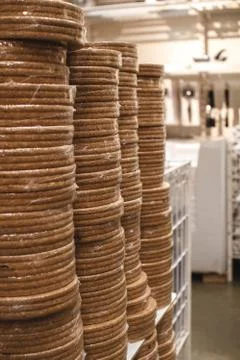 Stack of supports for hot dishes made of cork material. Recycling of materials Stock Photos