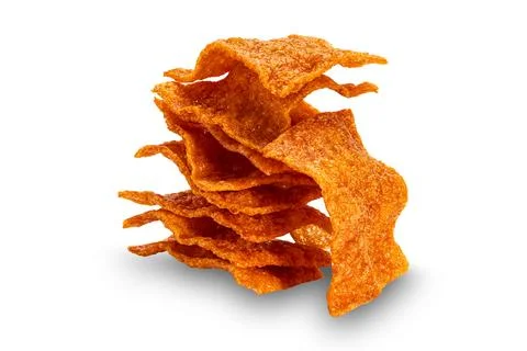 Stack of sweet crispy pork slices isolated on white background. Stock Photos