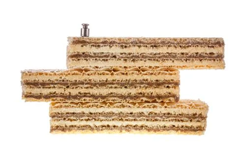 Stack of sweet rectangular shaped waffles with multilayer chocolate or cacao Fotos de archivo