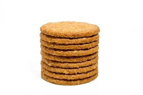 Stack of sweetmeal digestive biscuits isolated on white. 스톡 사진