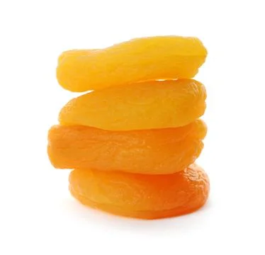 Stack of tasty apricots on white background. Dried fruits 写真素材