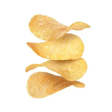 Stack of tasty potato chips on white background Stock Photos