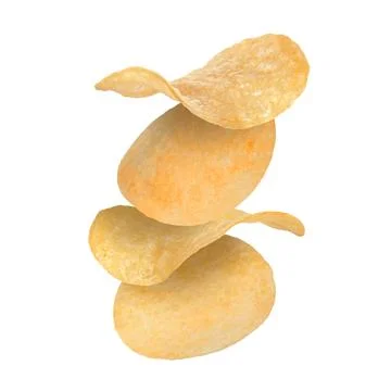 Stack of tasty potato chips on white background Stock Photos
