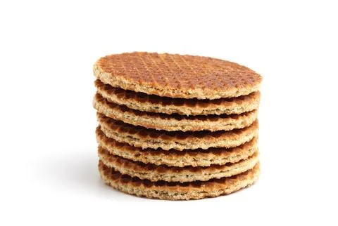 Stack of tasty round waffles isolated on white Fotos Stock