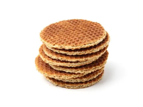 Stack of tasty round waffles isolated on white Stockfoto's