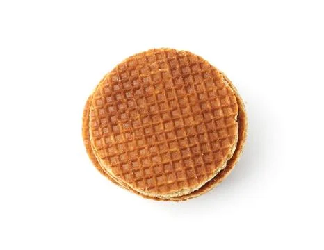 Stack of tasty round waffles isolated on white, top view Stock-Fotos
