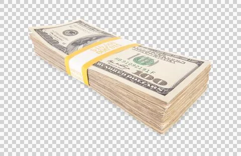 Stack of Ten Thousand Dollars Worth of One Hundred Dollar Bills Isolated. T.. Stock Photos
