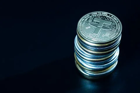Stack of tether coins Stock Photos