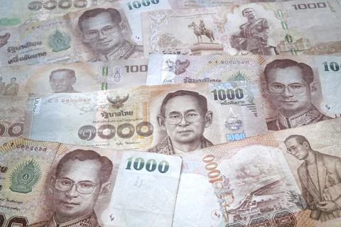 Stack of Thai baht banknotes Stock-Fotos