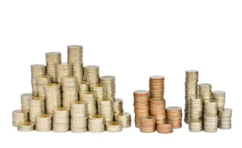 Stack of thai coins baht 스톡 사진