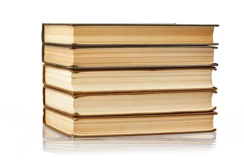 Stack of Thick Books with Yellowed Pages Isolated on White Stock Photos