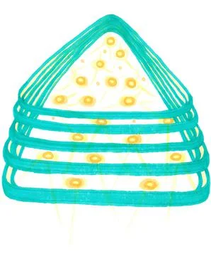 Stack of thin emerald triangles with bubbles of sunlight inside Stock Illustration