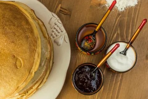 Stack of thin pancakes Stock Photos