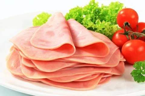 Stack of thinly sliced ham 스톡 사진