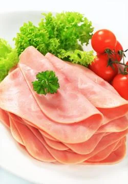 Stack of thinly sliced ham 스톡 사진