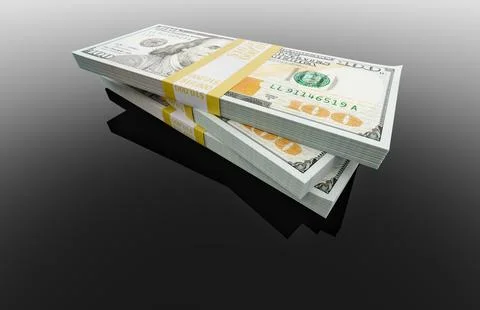 Stack of Thirty Thousand Dollars of One Hundred Dollar Bills on Black Refle.. 스톡 사진