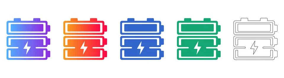 Stack of Three Batteries with Charging Symbol Illustration Stock Illustration