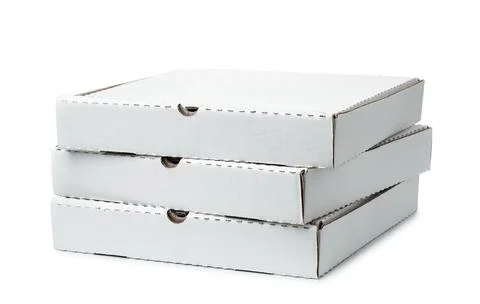 Stack of three blank pizza boxes Stack of three blank pizza boxes isolated... Stock Photos