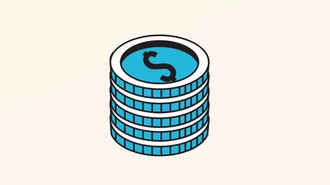 Stack of three blue coins with dollar signs illustration money finance Stock Footage 320102938
