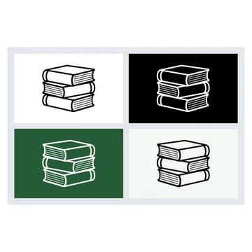 Stack of three books depicted as a simple line art icon Stock Illustration
