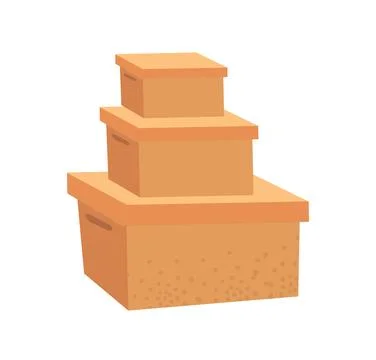 Stack of three cardboard boxes isolated on white background. Moving boxes Illustrazione stock
