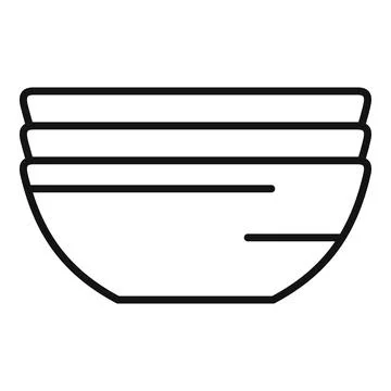 Stack of three clean empty soup bowls line art drawing Stock Illustration