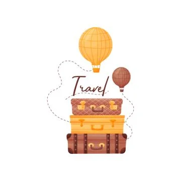 Stack of three closed suitcases. Vector illustration on white background. Stock Illustration