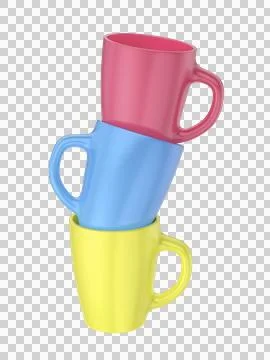 Stack of three colorful ceramic mugs Illustrazione stock