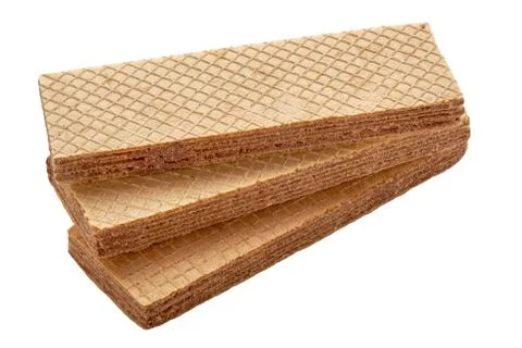 Stack of three crispy wafer biscuits isolated on white Stock Photos