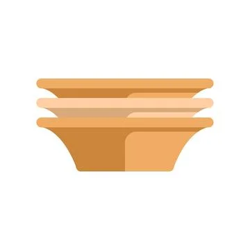 Stack of three empty round brown plates on white background Illustrazione stock