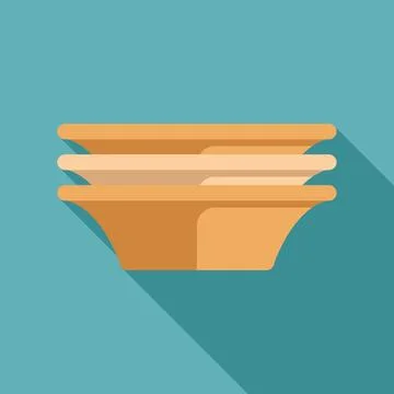 Stack of three empty round soup plates on turquoise background Stock Illustration