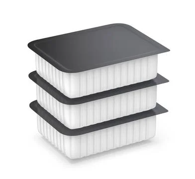Stack of three food containers Stack of three plastic containers for vario... 스톡 사진