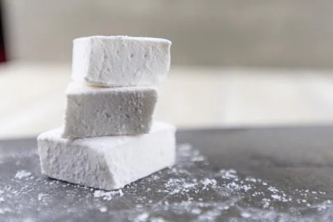 Stack of Three Homemade Marshmallows with Copy Space to Right 写真素材