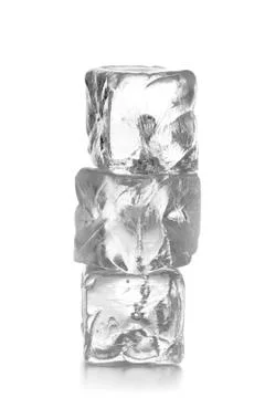 Stack of three ice cubes on white background 스톡 사진