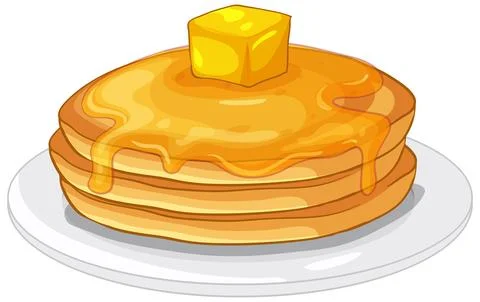 Stack of Three Pancakes with Melting Butter and Maple Syrup イラスト素材