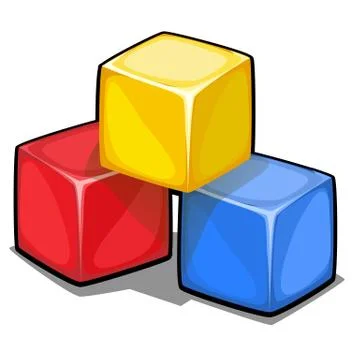 A stack of three plastic colored cubes isolated on white background. Vector Stock Illustration