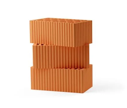 Stack of three red brick stones over white background, architecture, construc Stock Illustration