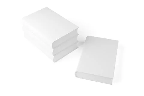 Stack of three white blank hardcover books with one rotated in front template Illustrazione stock
