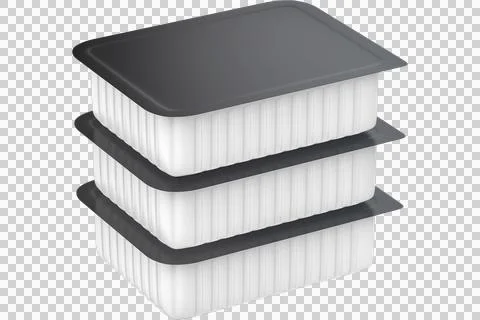 Stack of three white food containers with black lids Stockillustratie