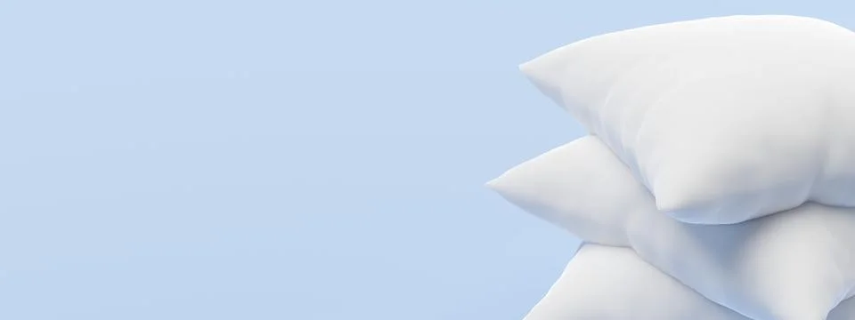 Stack of three white pillows on light blue background with copy space Illustrazione stock