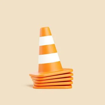 Stack of Tilted Orange Safety Cones on Beige Background Illustrazione stock