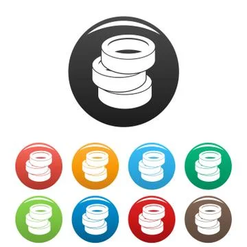 Stack of tire icons set color vector Stock Illustration