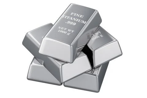 Stack of titanium ingots, titanium bars. 3D rendering Illustrazione stock
