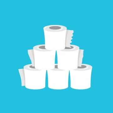 Stack of toilet paper isolated on blue background. Deficit of toilet paper Stock Illustration