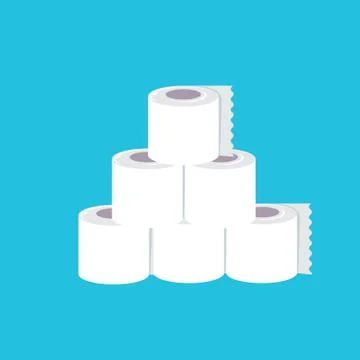 Stack of toilet paper isolated on blue background. Deficit of toilet paper Illustrazione stock