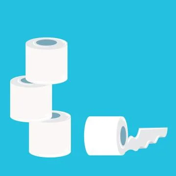 Stack of toilet paper isolated on blue background. Deficit of toilet paper Illustrazione stock