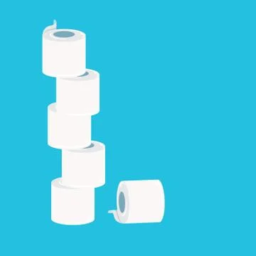 Stack of toilet paper isolated on blue background. Deficit of toilet paper Illustrazione stock