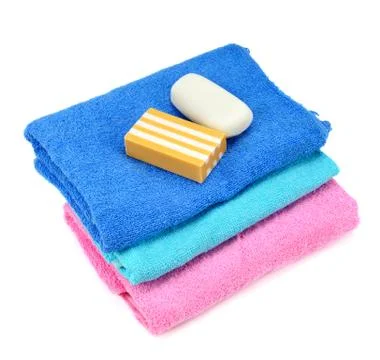 Stack of towels and soap 스톡 사진