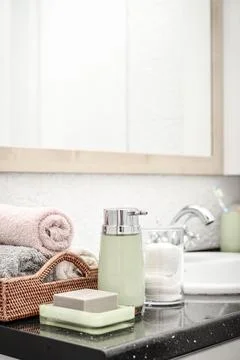 Stack of towels  in the bathroom Stock Photos