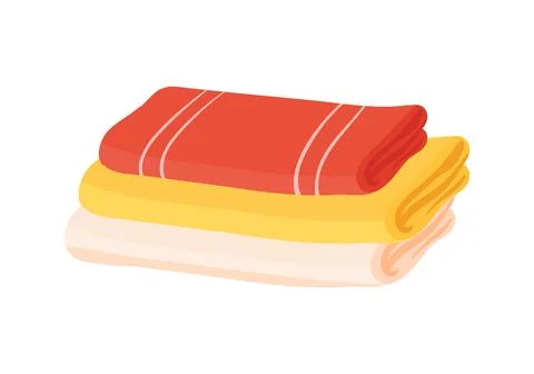Stack of towels, red, yellow and white terry, microfiber or cotton folded Stock Illustration